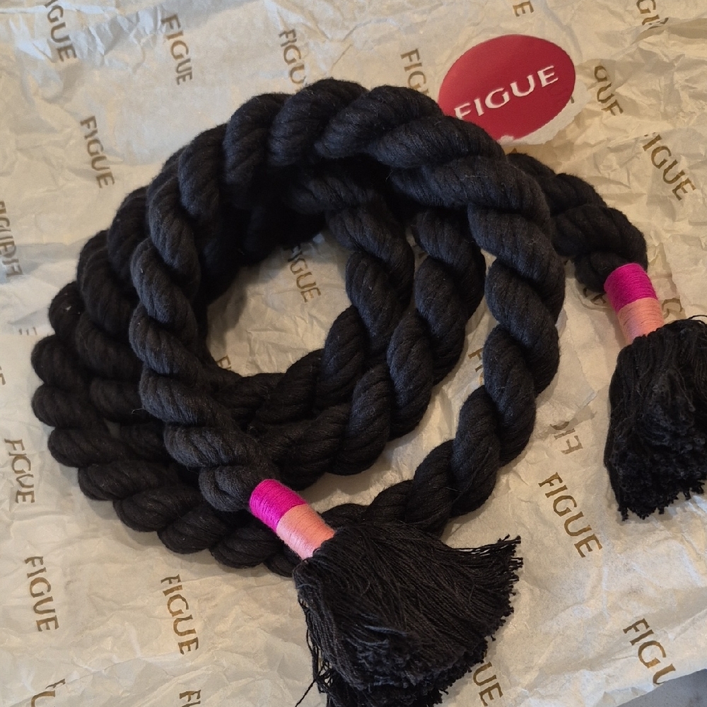 Figue Black Rope Belt with Pink Accents